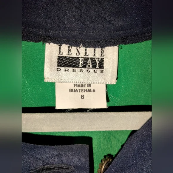 Leslie Fay (Size 8) Vintage Green & Navy Trim Pearl Button SS Fit & Flare Dress - Picture 2 of 9